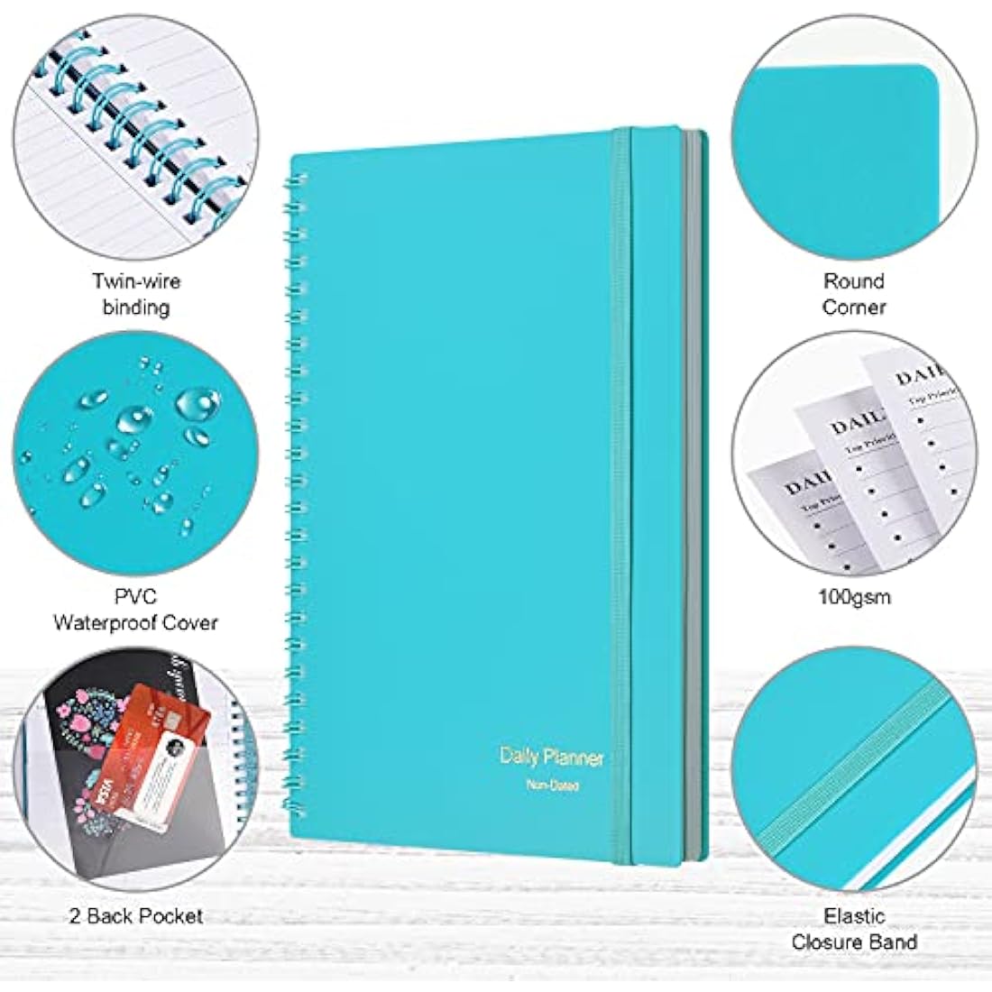 Undated Daily Planner | Hourly Task Organizer - Blue PVC