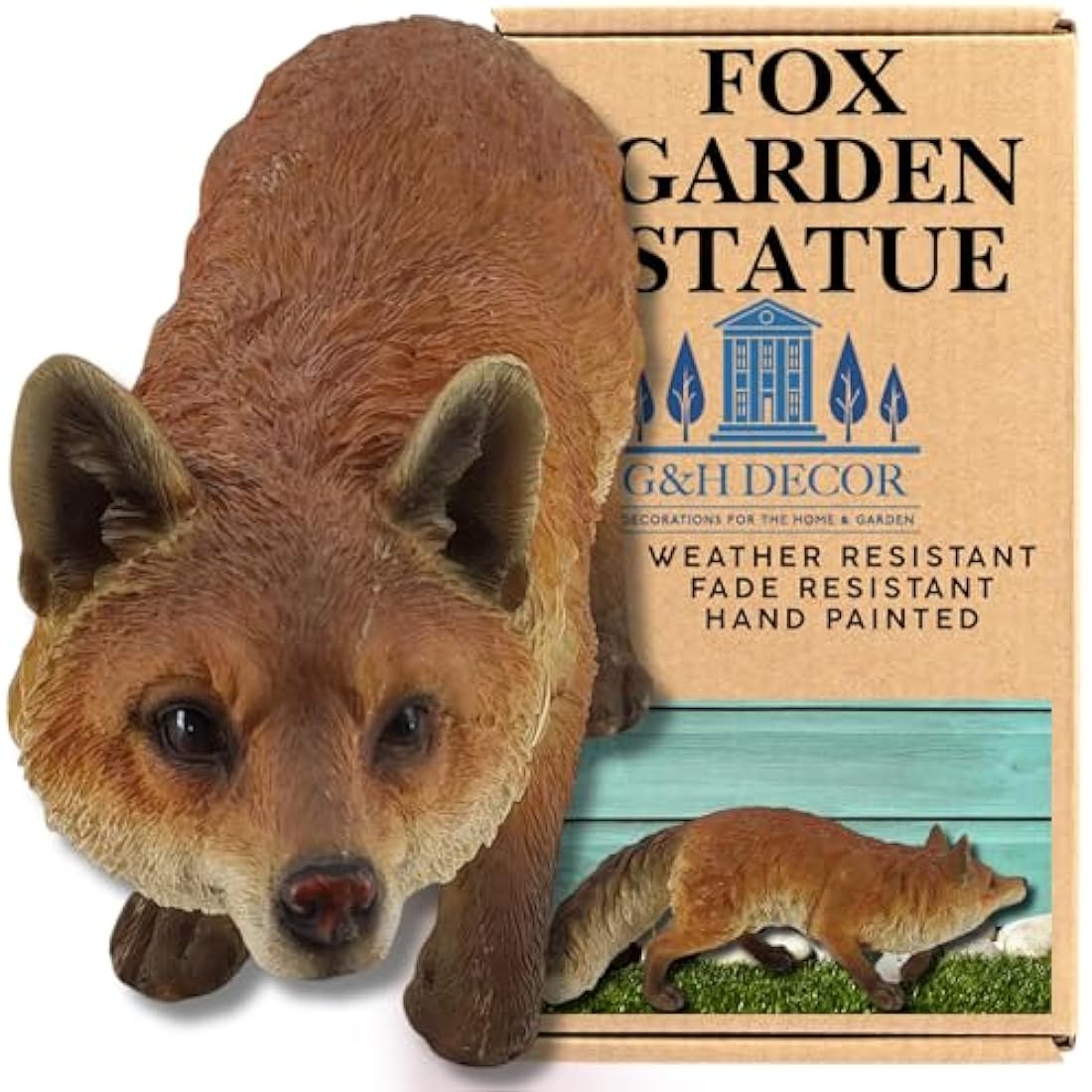 G&H Decor Realistic Sitting Fox Statue – Weatherproof Resin Garden Ornament