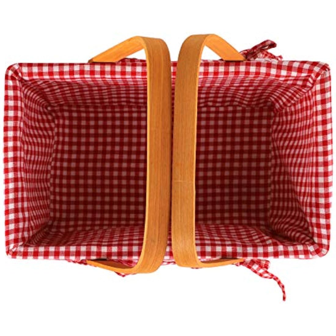 Bekith Woven Picnic Basket with Double Handles and Pink Gingham Liner