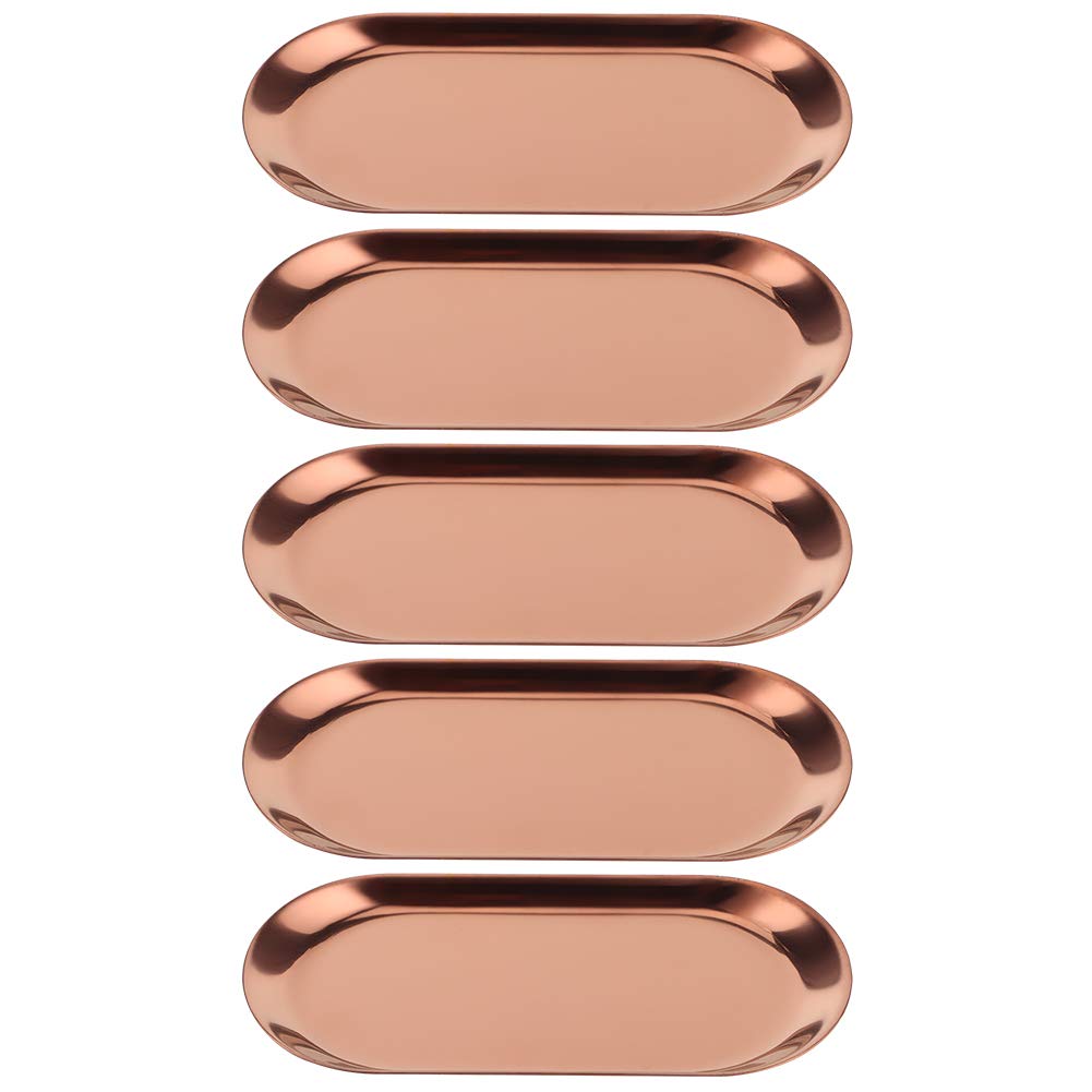 Stainless Steel Oval Jewelry & Vanity Trays, 5-Pack – Rose Gold