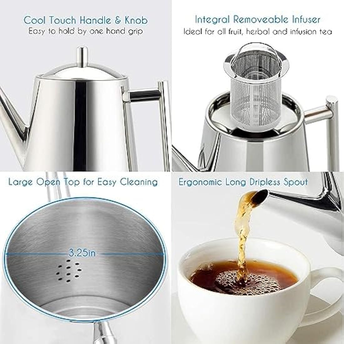 Easyworkz Stainless Steel Teapot with Infuser, 800ml Tea Maker