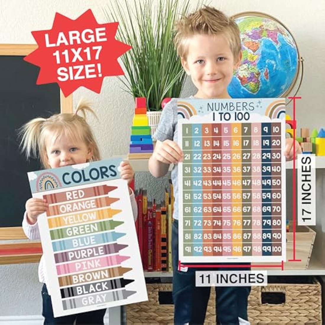 Hadley Designs 16 Boho Kids Educational Posters for Toddlers & Pre-K