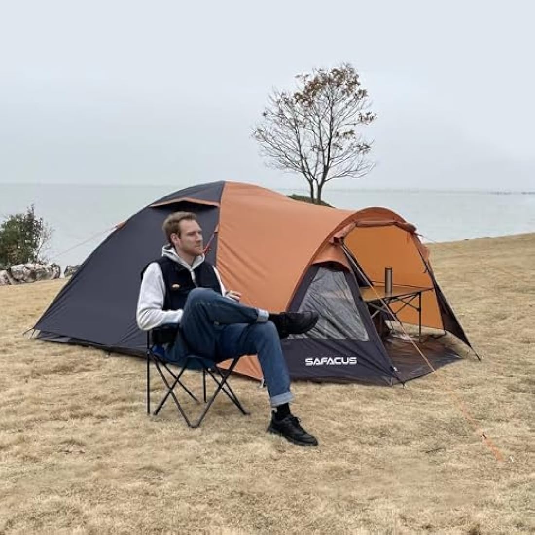 SAFACUS 4-Person Dome Camping Tent | Waterproof Double Layer Family Tent
