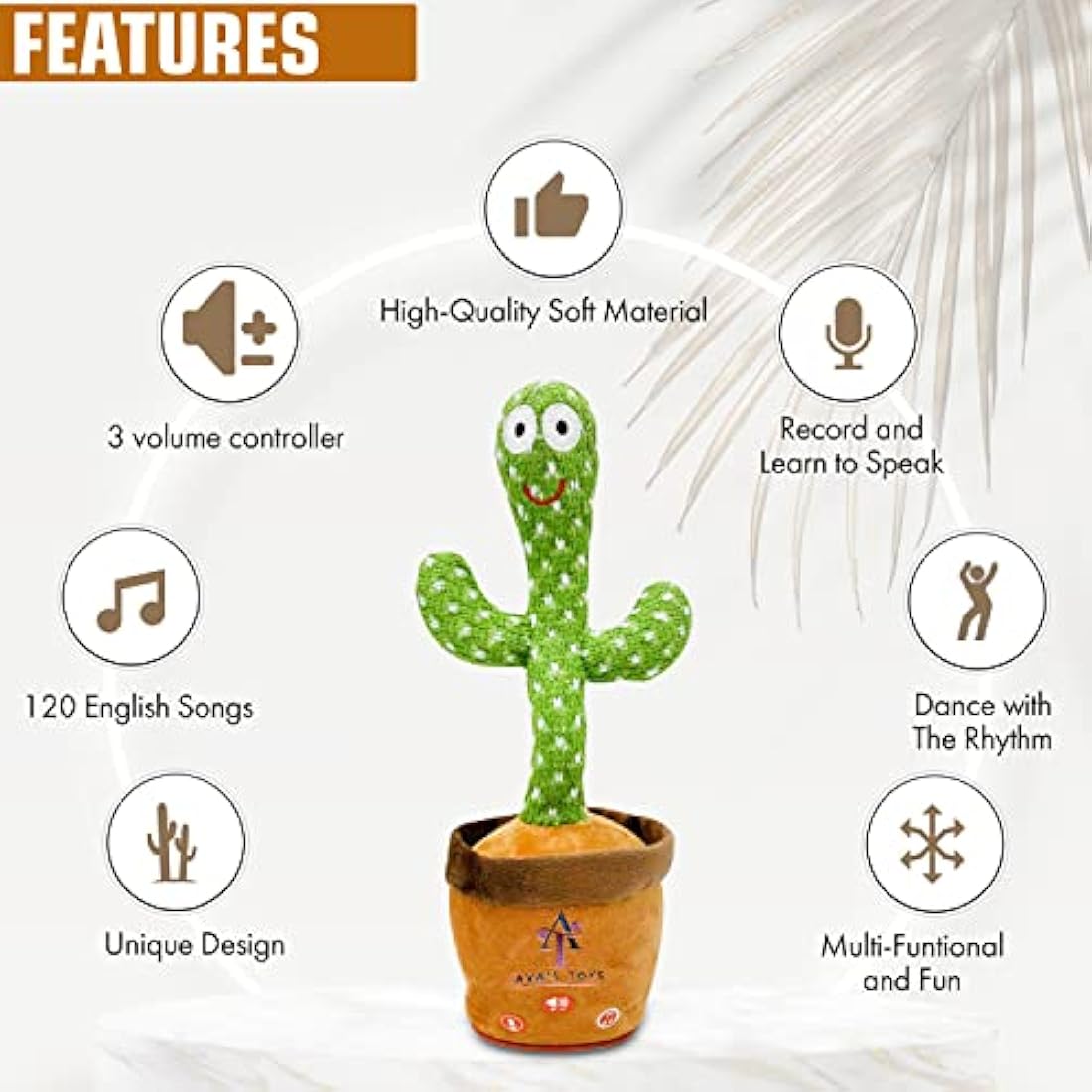 Ava's Toys Dancing Cactus | Volume Control Talking & Singing Plush Toy