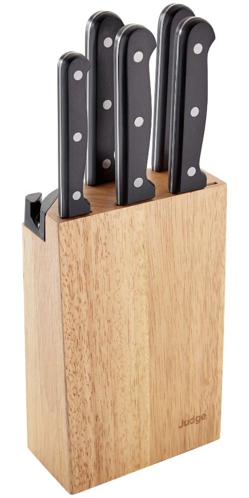 Judge 5-Piece Stainless Steel Kitchen Knife Set with Block and Sharpener