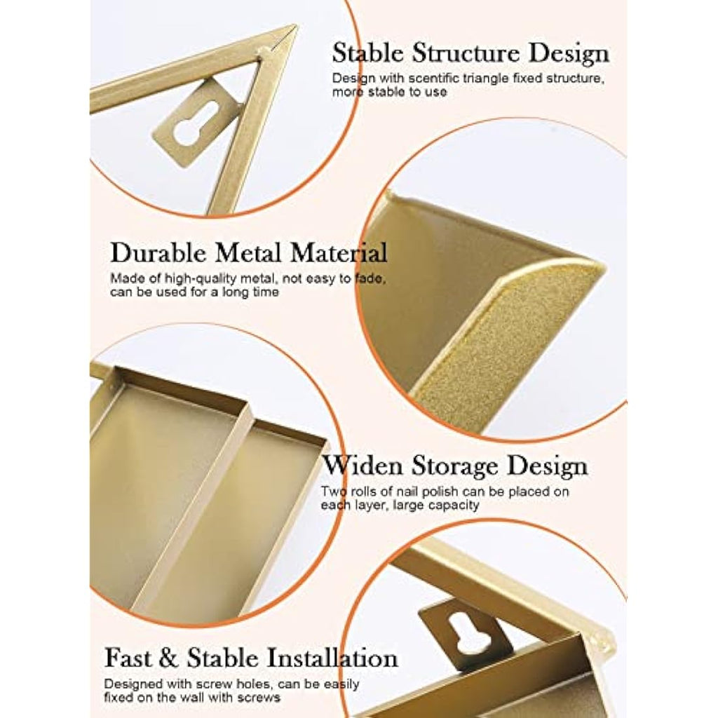 Kalolary 5-Tier Gold Metal Wall-Mounted Nail Polish Rack & Display Shelf