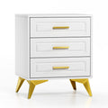 Skokliz White 3-Drawer Bedside Table with Gold Metal Legs | Nightstand