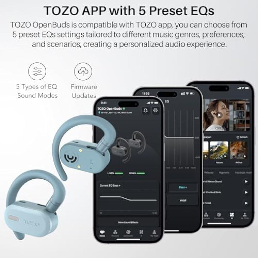 TOZO O2 Open Ear Wireless Headphones – Bluetooth 5.3 Earbuds, Blue