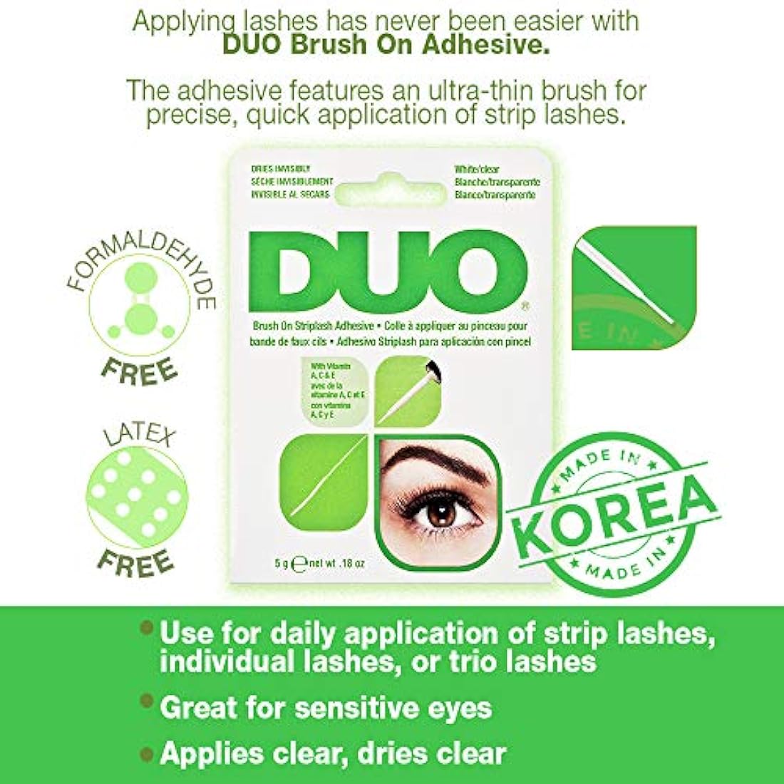 Duo Brush On Striplash Adhesive – Latex Free Clear Lash Glue, 5g