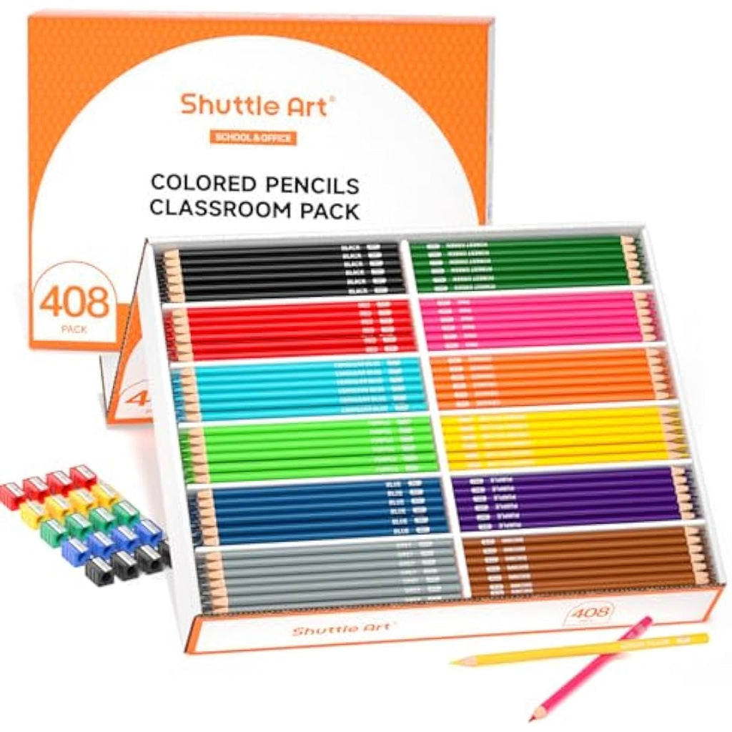 Shuttle Art 408 Pack Coloured Pencils Bulk – 12 Colours School Pack