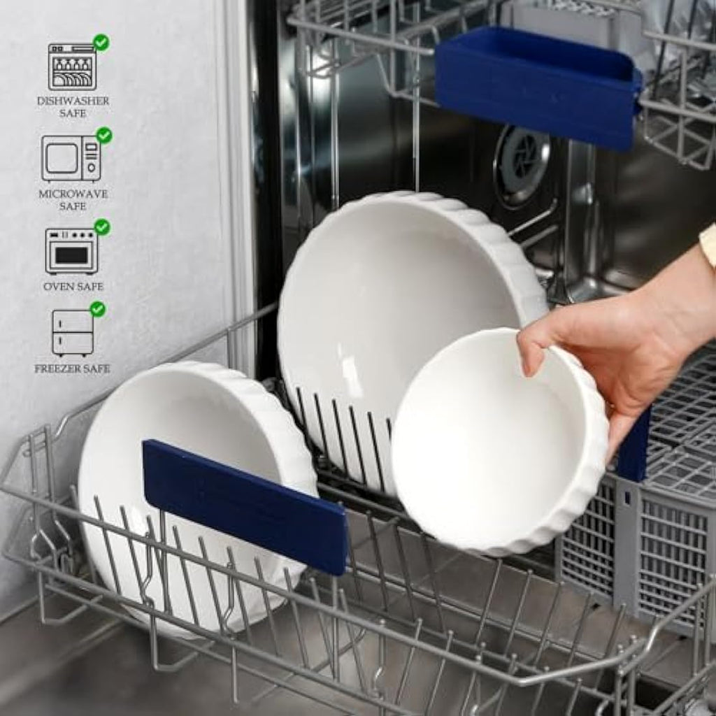 NUTRIUPS Porcelain Nesting Serving Bowls | Set of 3 Ribbed Stackable Bowls