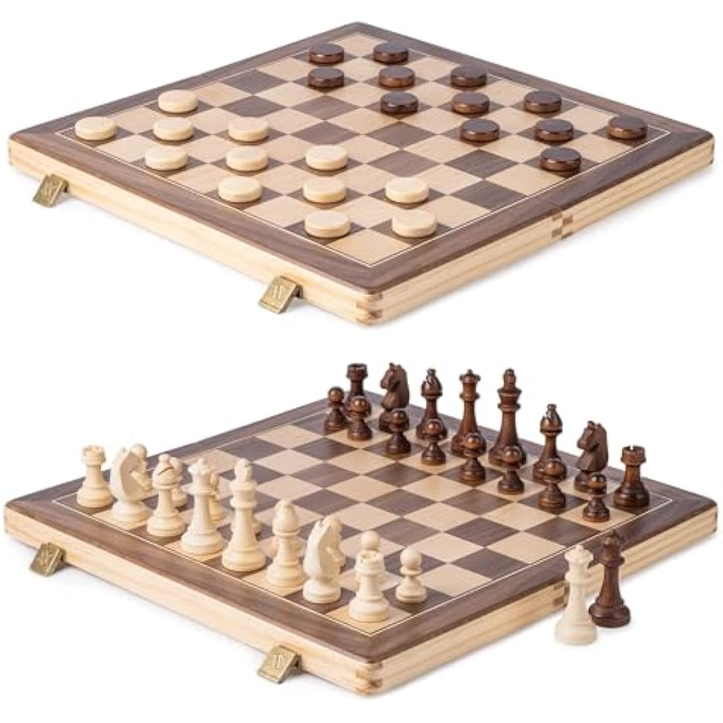A&A 15" Magnetic Wooden Chess Set | Folding Board with Staunton Pieces