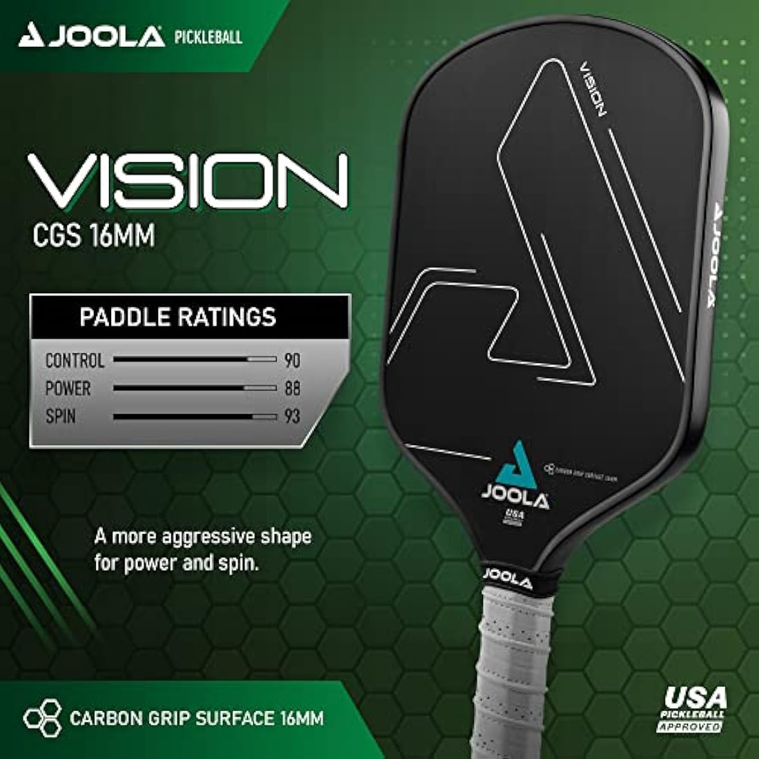 JOOLA Vision Pickleball Paddle – Carbon Grip Surface Honeycomb Core
