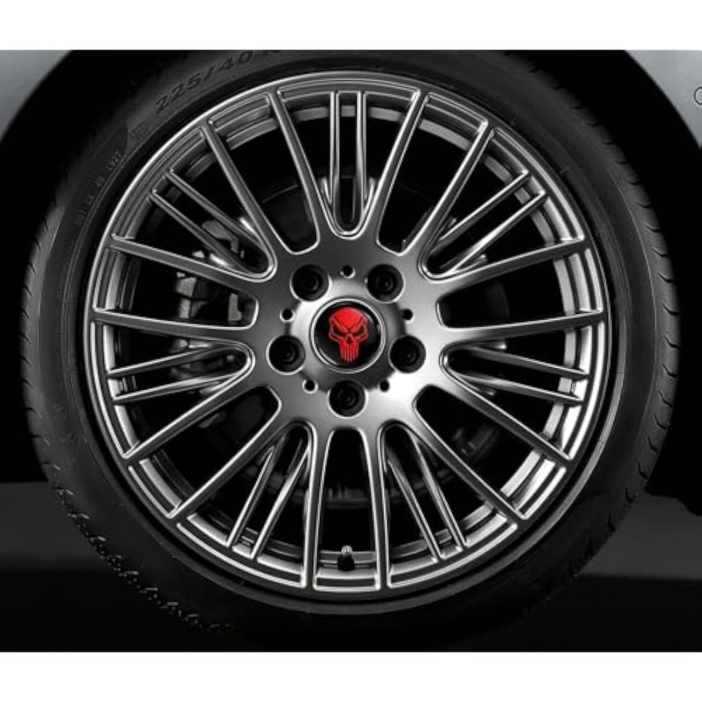 Biomar Labs 68mm BMW Wheel Centre Hub Caps - Red Black Skull - 4 Pack