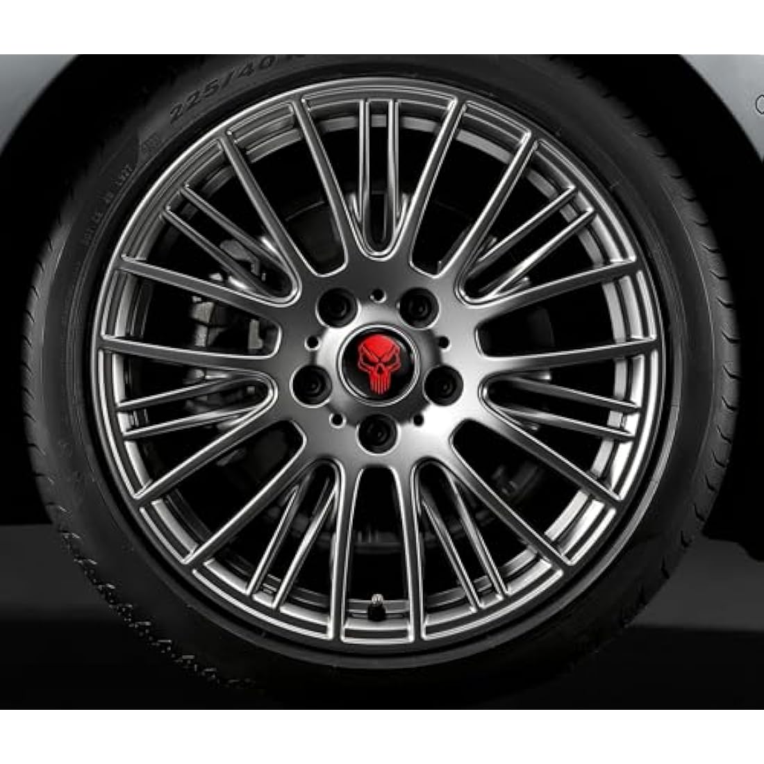 Biomar Labs 68mm BMW Wheel Centre Hub Caps - Red Black Skull - 4 Pack