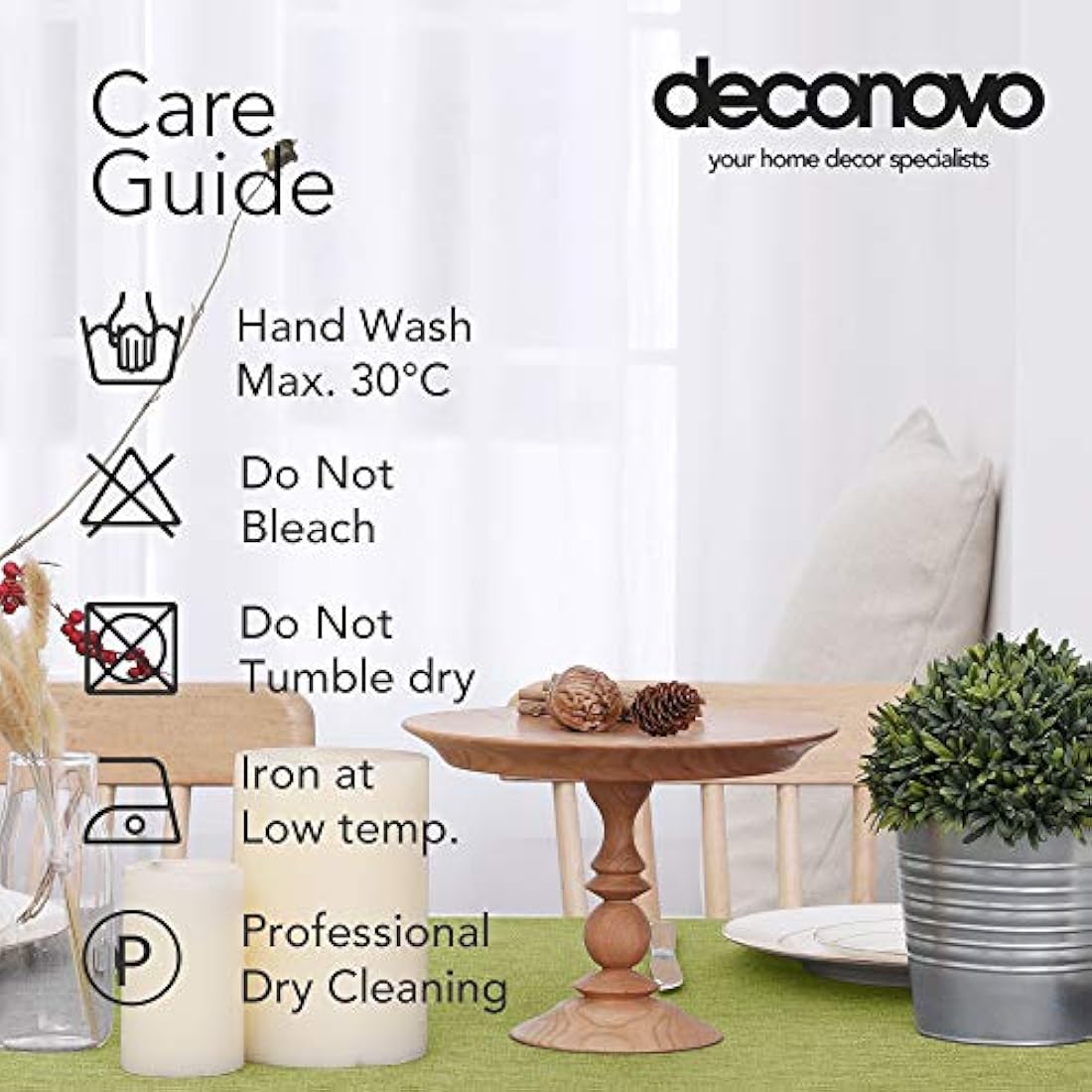 Deconovo Faux Linen Rectangle Tablecloth | Water Resistant Green 54x79in