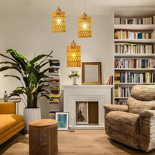 FORCOSO 3-Light Rattan Pendant Light – Boho Handwoven Hanging Ceiling Lamp