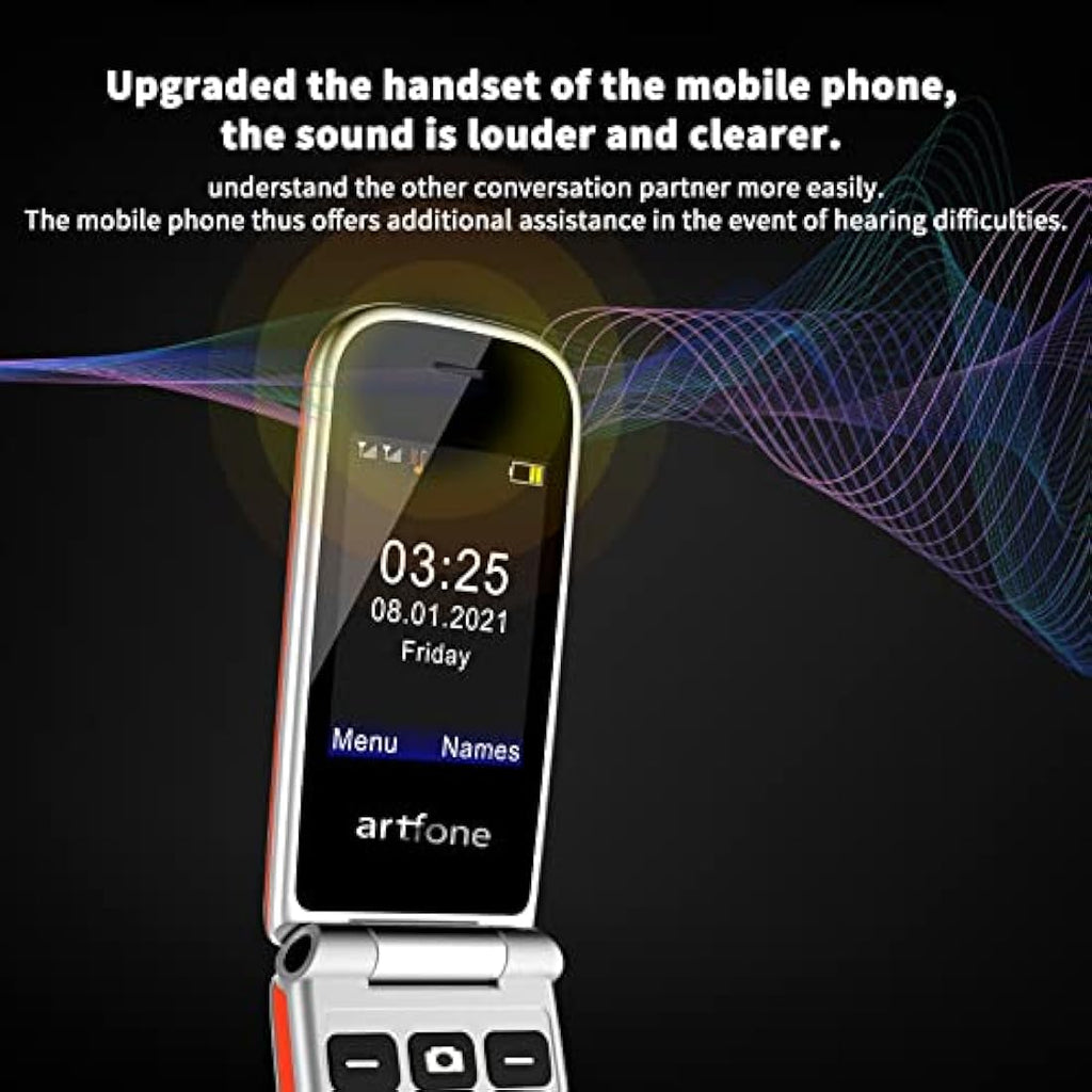 Artfone CF241 Flip Phone for Seniors – Big Button Unlocked GSM Mobile, Red