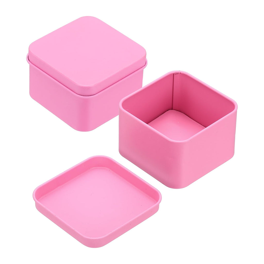 sourcing map 2Pcs Metal Tin Box, 2.4x1.5 Square Empty Tinplate Containers with Lid Portable Storage Box Candy Jars for Valentine's Day