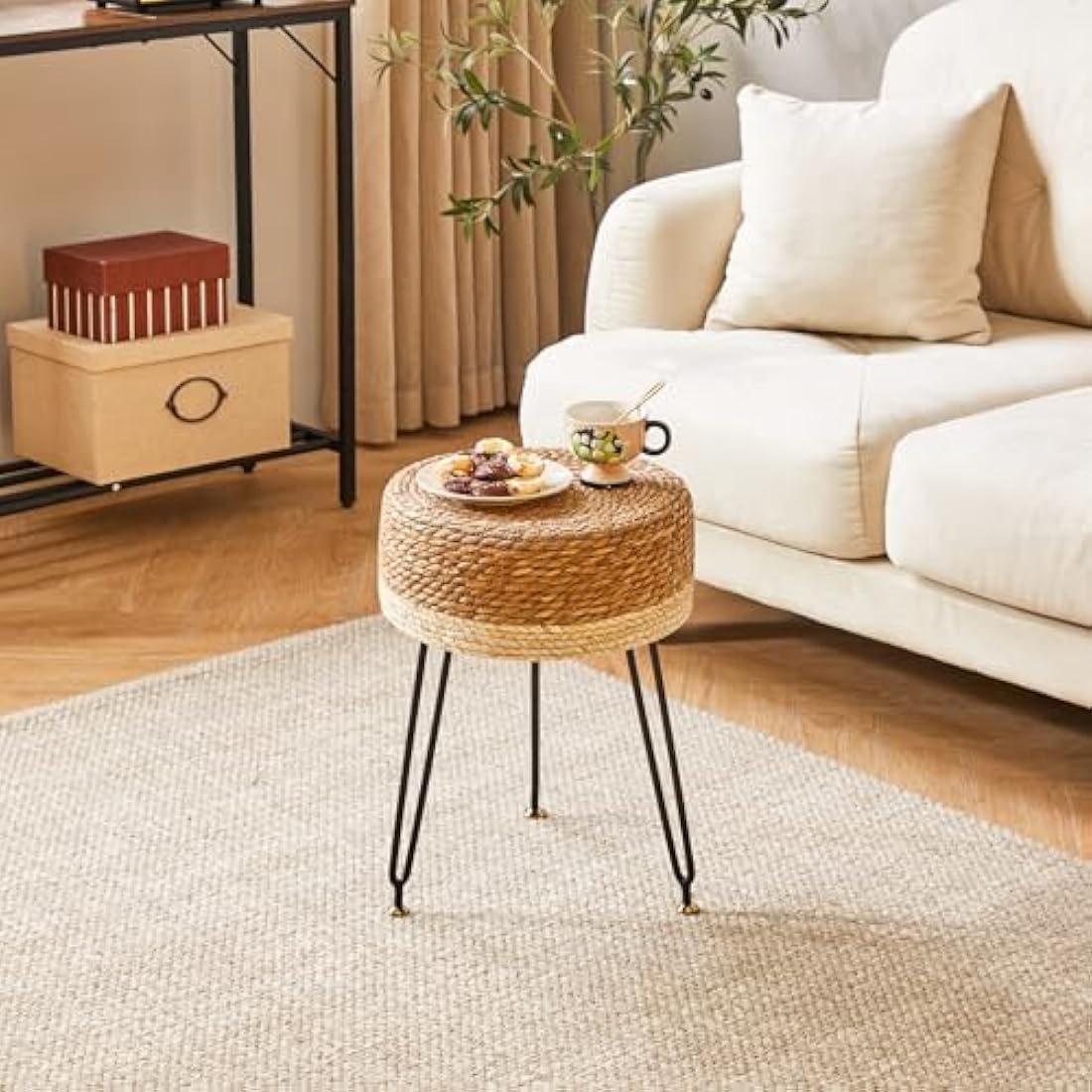 Jolof Store Natural Seagrass Footstool | Handwoven Vanity Makeup Stool