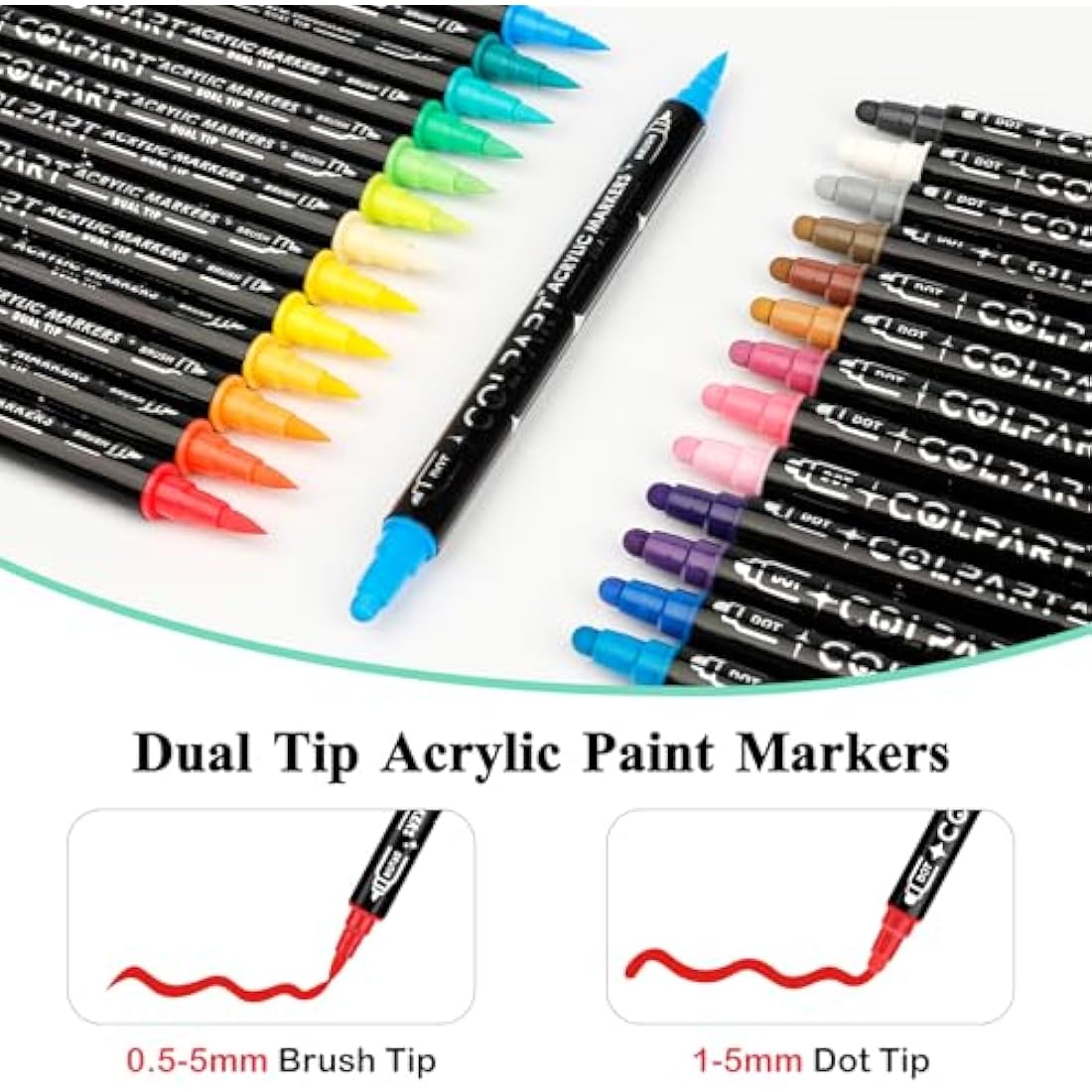Colpart 60 Colors Dual Tip Acrylic Paint Markers for Rock and Canvas