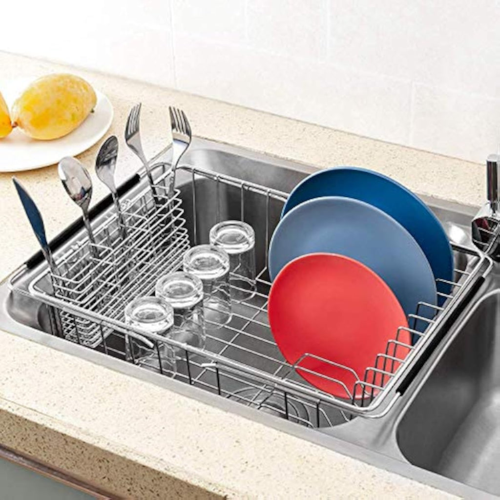 SANNO Expandable Dish Drying Rack | Rustproof 304 Stainless Steel Drainer