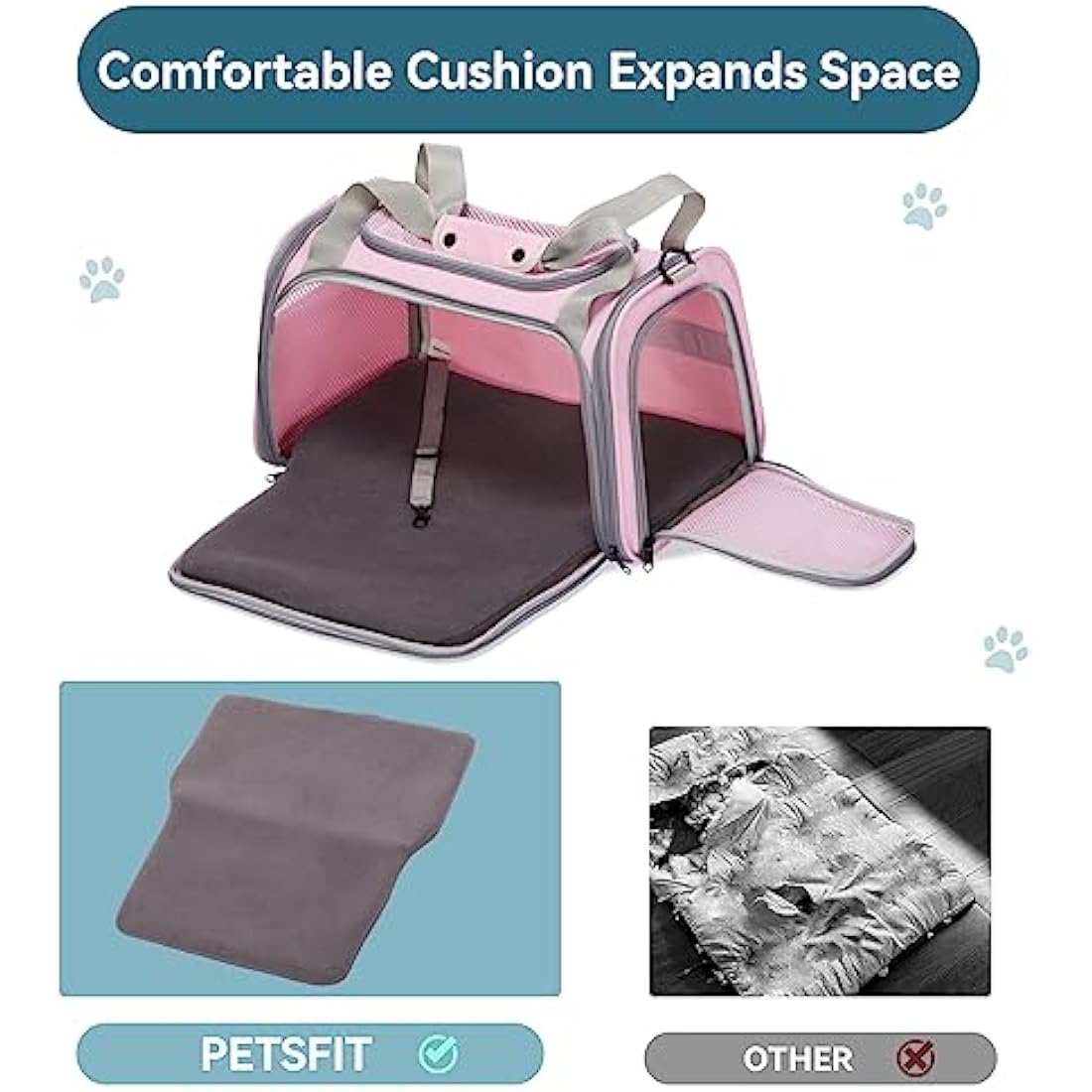 Petsfit Expandable Cat Carrier | Large Pet Travel Bag for Dogs - Pink