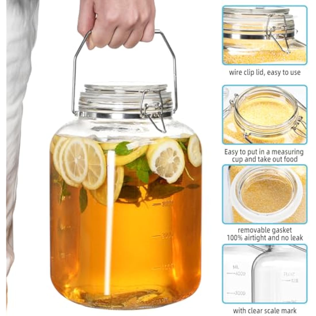 Absovetu 5.7L Airtight Glass Storage Jar | Wide Mouth Mason Jar with Handle