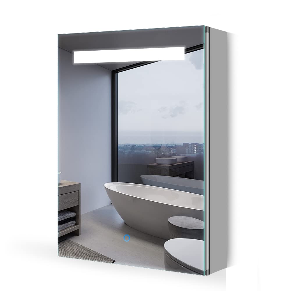 Quavikey LED Bathroom Mirror Cabinet with Shaver Socket & Demister - Grey