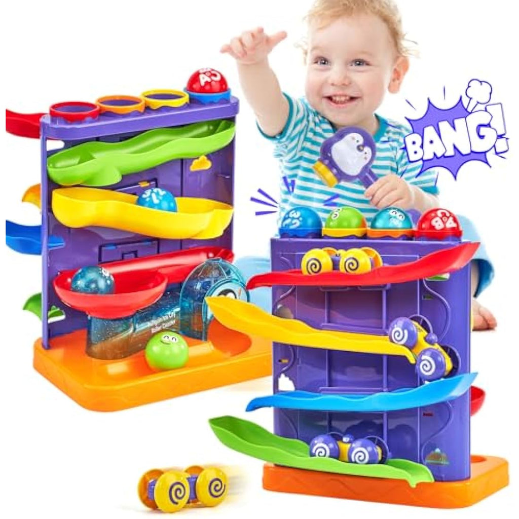 Hahaland 2-in-1 Pound a Ball & Car Ramp Race Track Montessori Toy