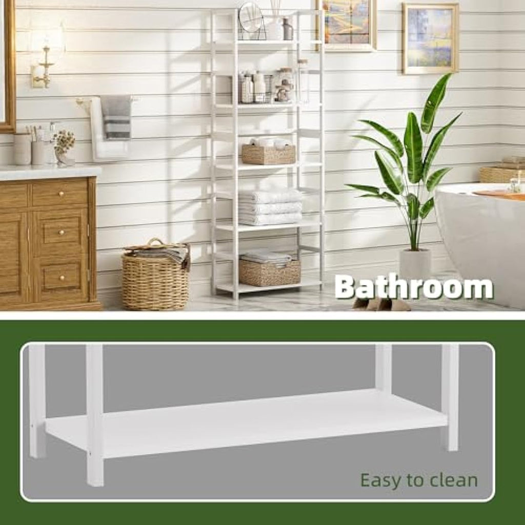 5-Tier Bamboo Bookshelf – Modern Industrial Wood Display Shelf