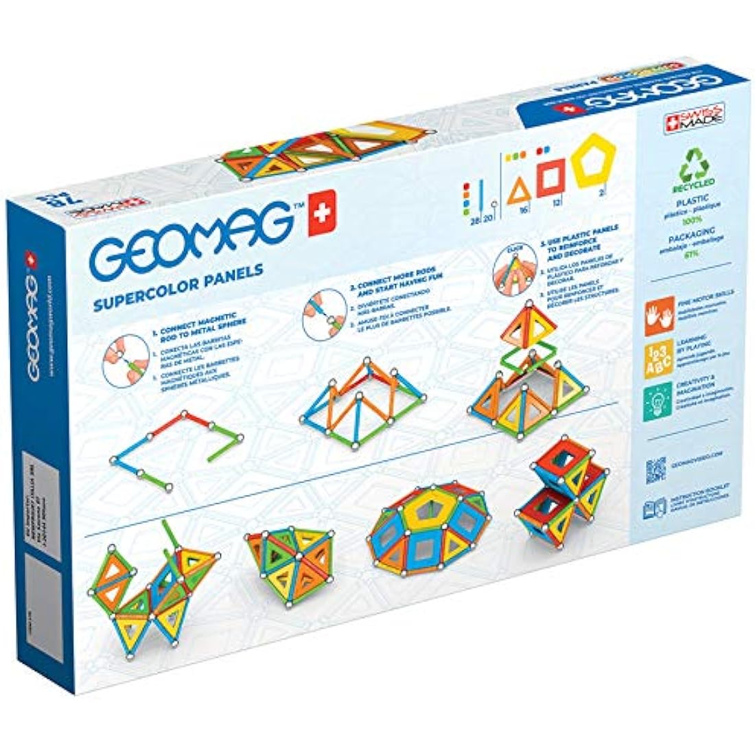 Geomag Supercolor Magnetic Construction Set - 100% Recycled Plastic - 78pc