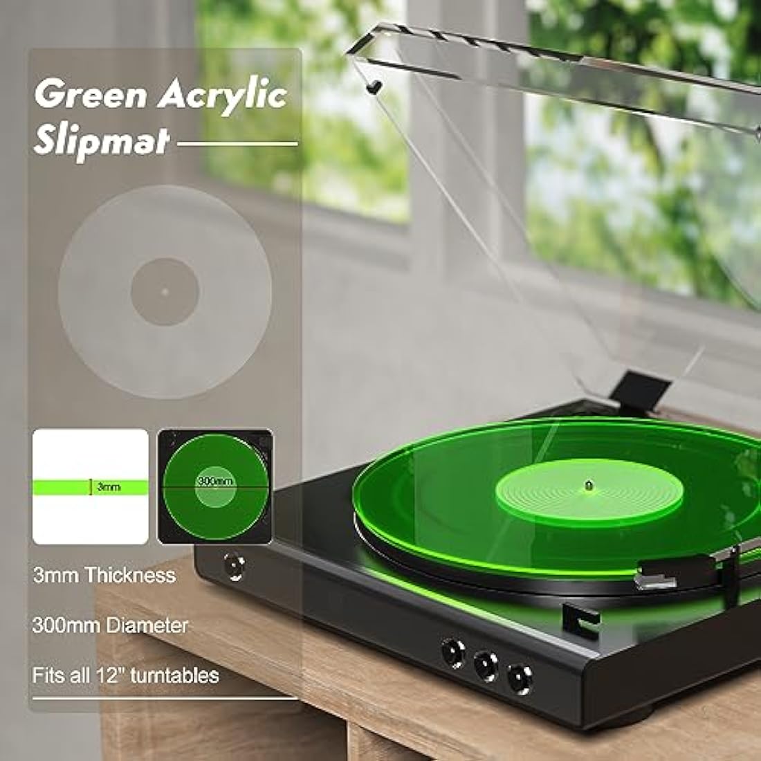 Acrylic Turntable Mat – Antistatic Vinyl Record Slipmat, Green