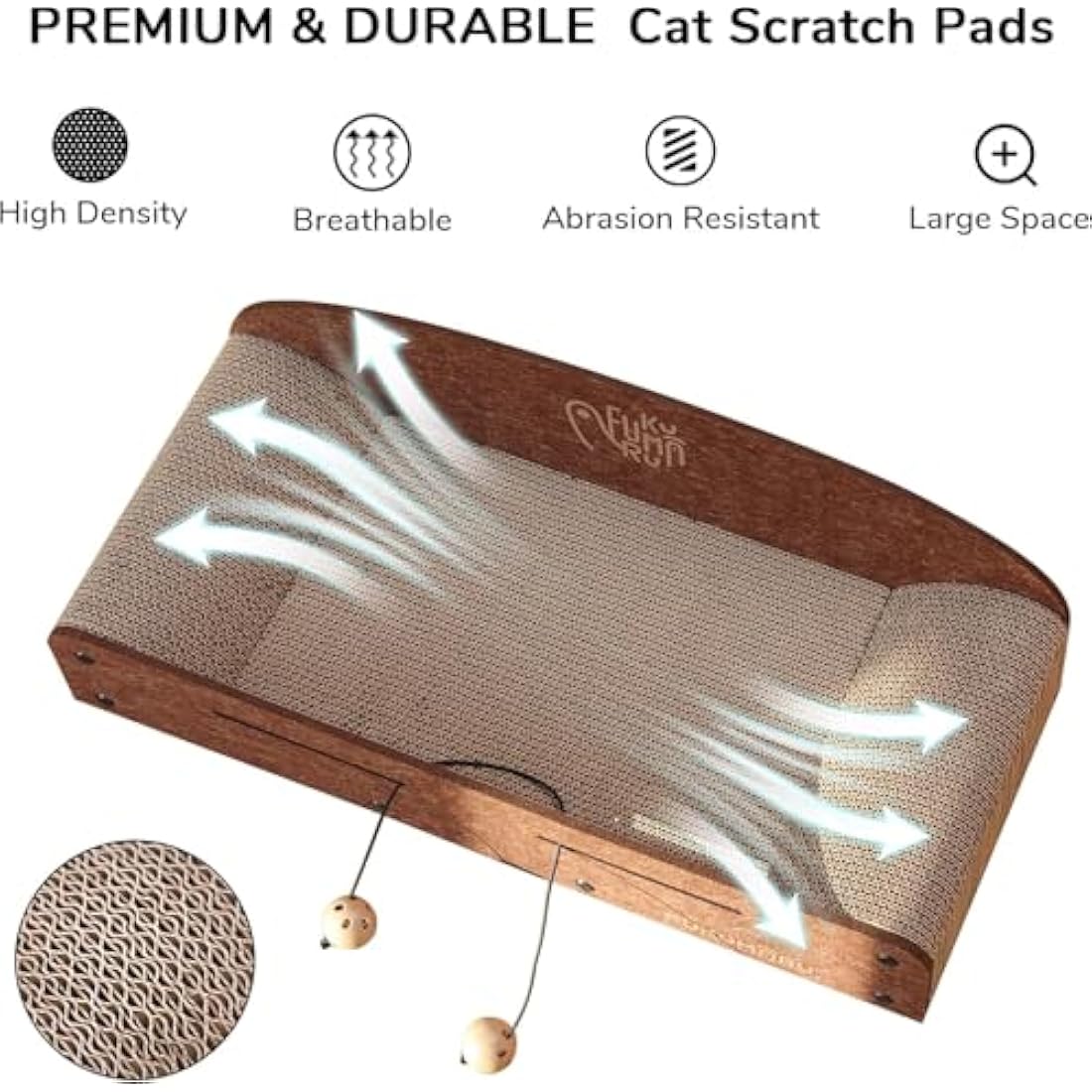 FUKUMARU Large Cat Scratcher Lounge – Durable Cardboard Bed with Bell Toy