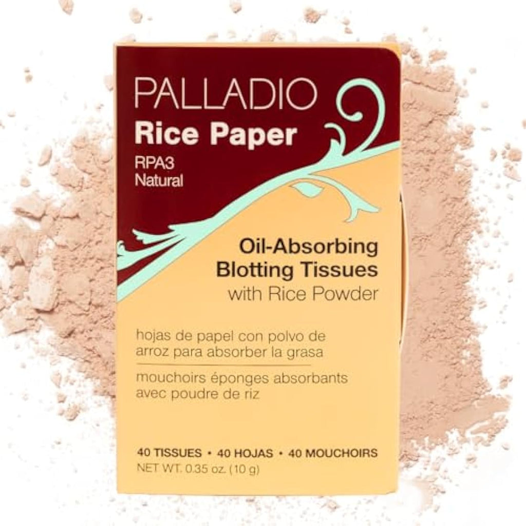 Palladio Rice Paper Blotting Sheets - Oil Absorbing Face Tissues, 6 Pack