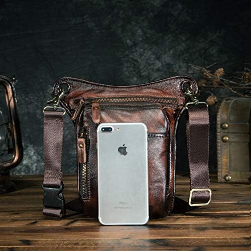 Mens Genuine Leather Motorcycle Drop Leg Bag & Waist Pack