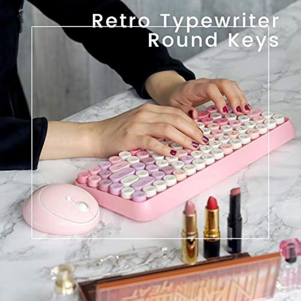 Perixx PERIDUO-713 Wireless Retro Keyboard and Mouse Combo – Pastel Pink