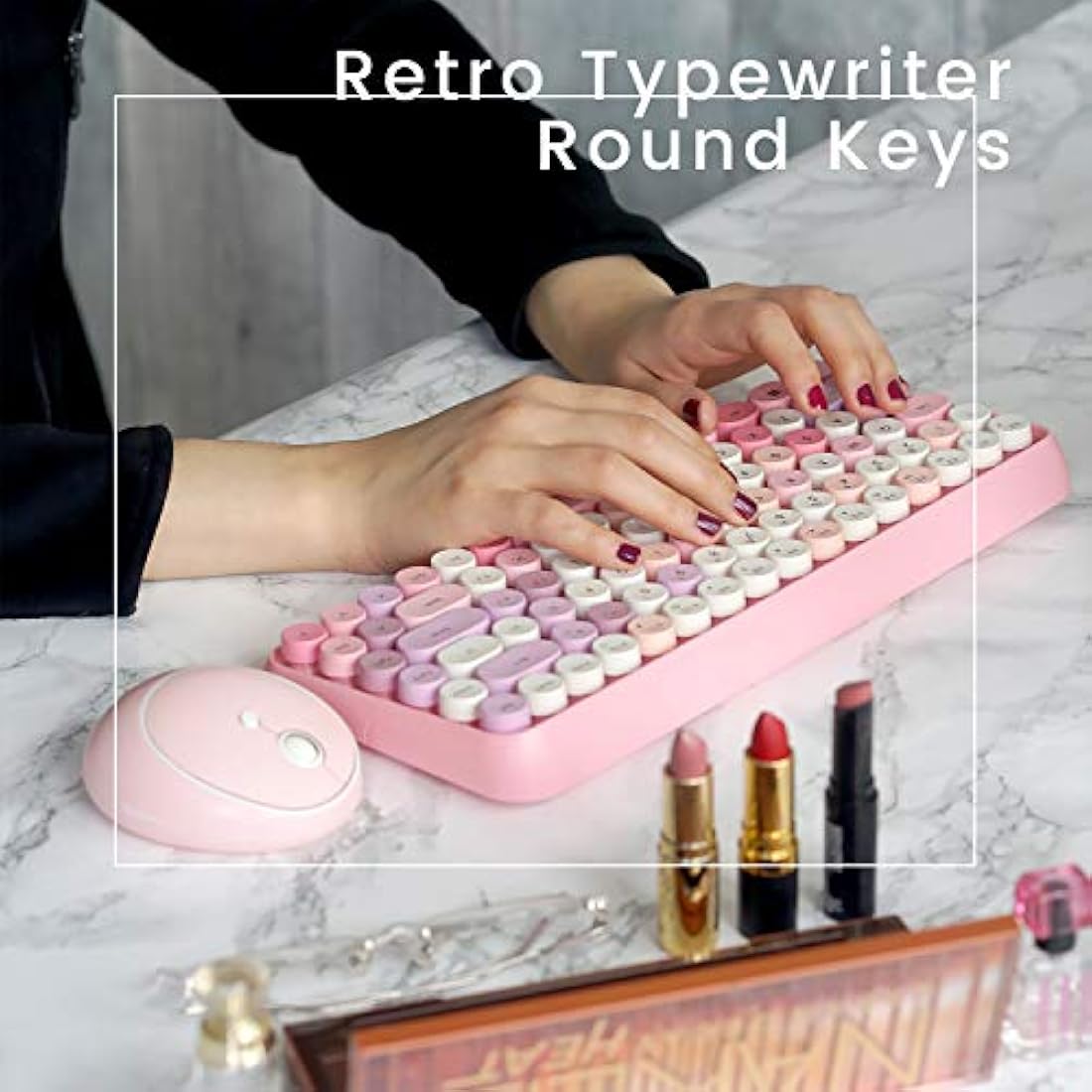 Perixx PERIDUO-713 Wireless Retro Keyboard and Mouse Combo – Pastel Pink
