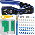 CHZHLM RJ45 Pass Through Crimping Tool Kit with Cable Tester and 50 Connectors