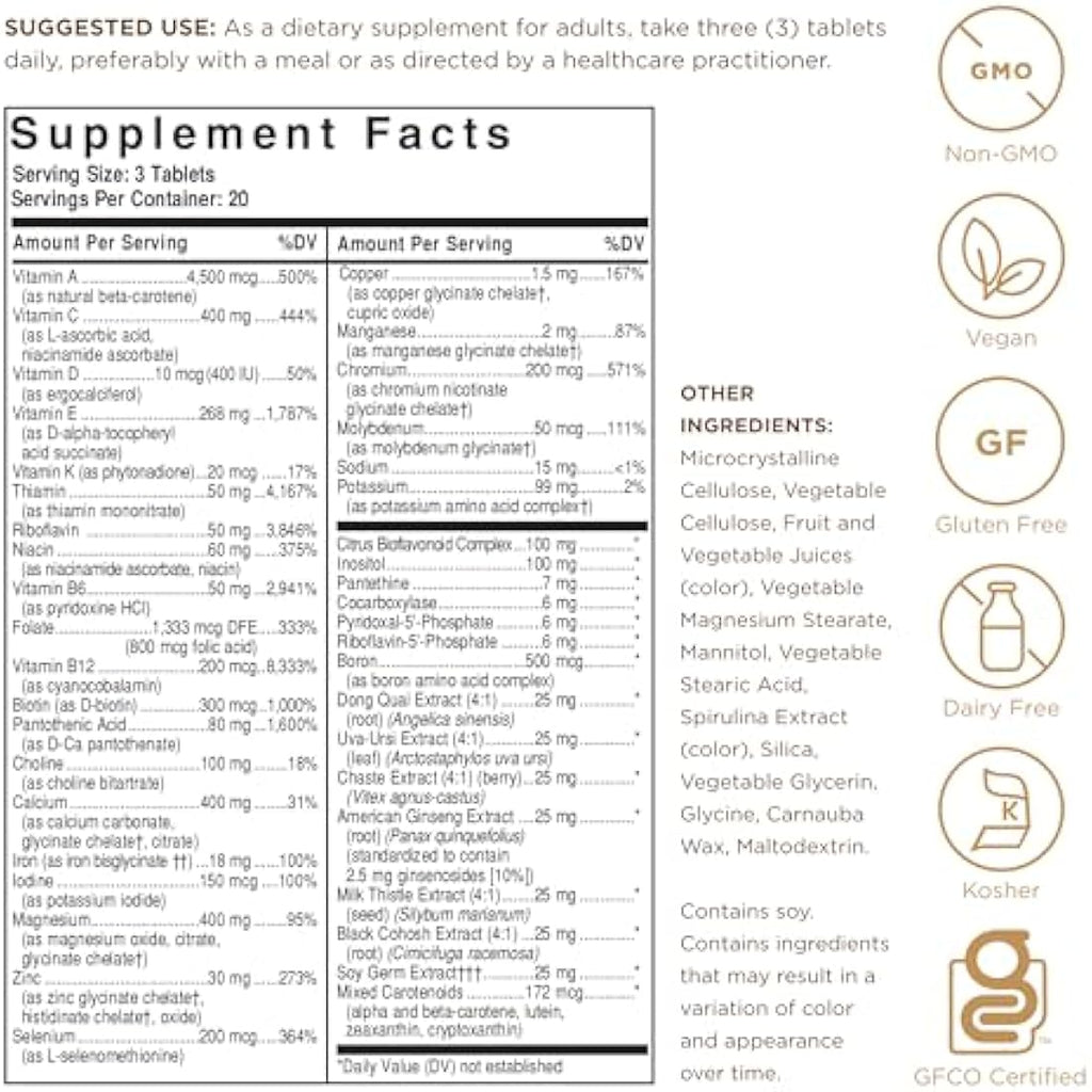 Solgar Female Multiple Multivitamin – 60 Vegan Tablets with Iron & B12