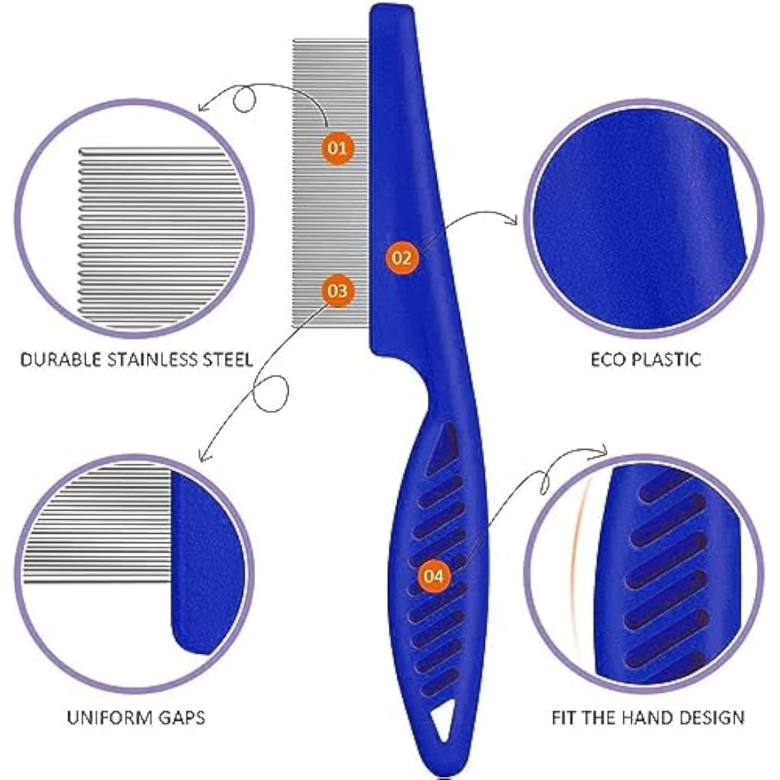 AOSEA 6-Piece Flea Comb Set for Cats and Dogs – Stainless Steel Grooming Kit