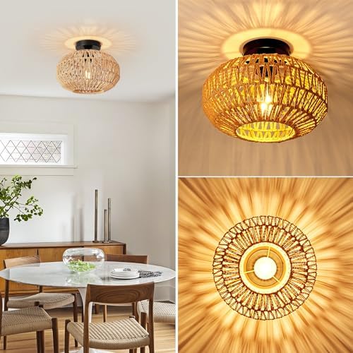 FORCOSO Rattan Ceiling Light – Boho Handwoven E27 Vintage Chandelier