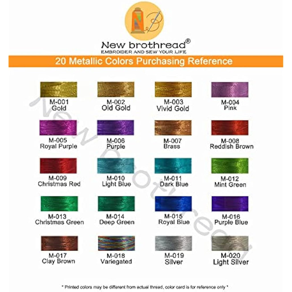 New brothread Metallic Machine Embroidery Thread Kit - 20 Spools, 500M