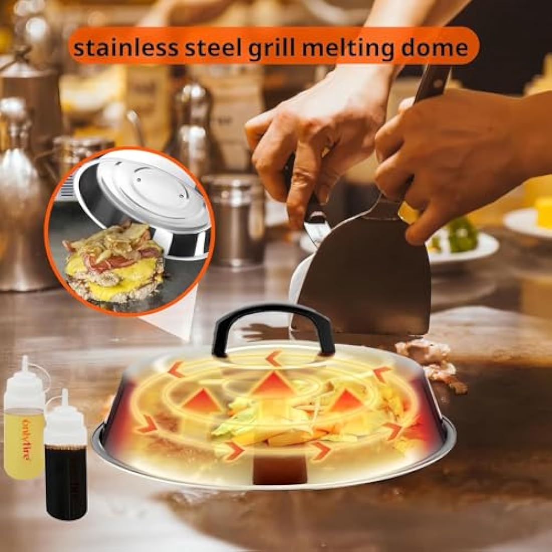 Onlyfire 9-Piece BBQ Griddle Spatula Tool Kit with 12" Melting Dome