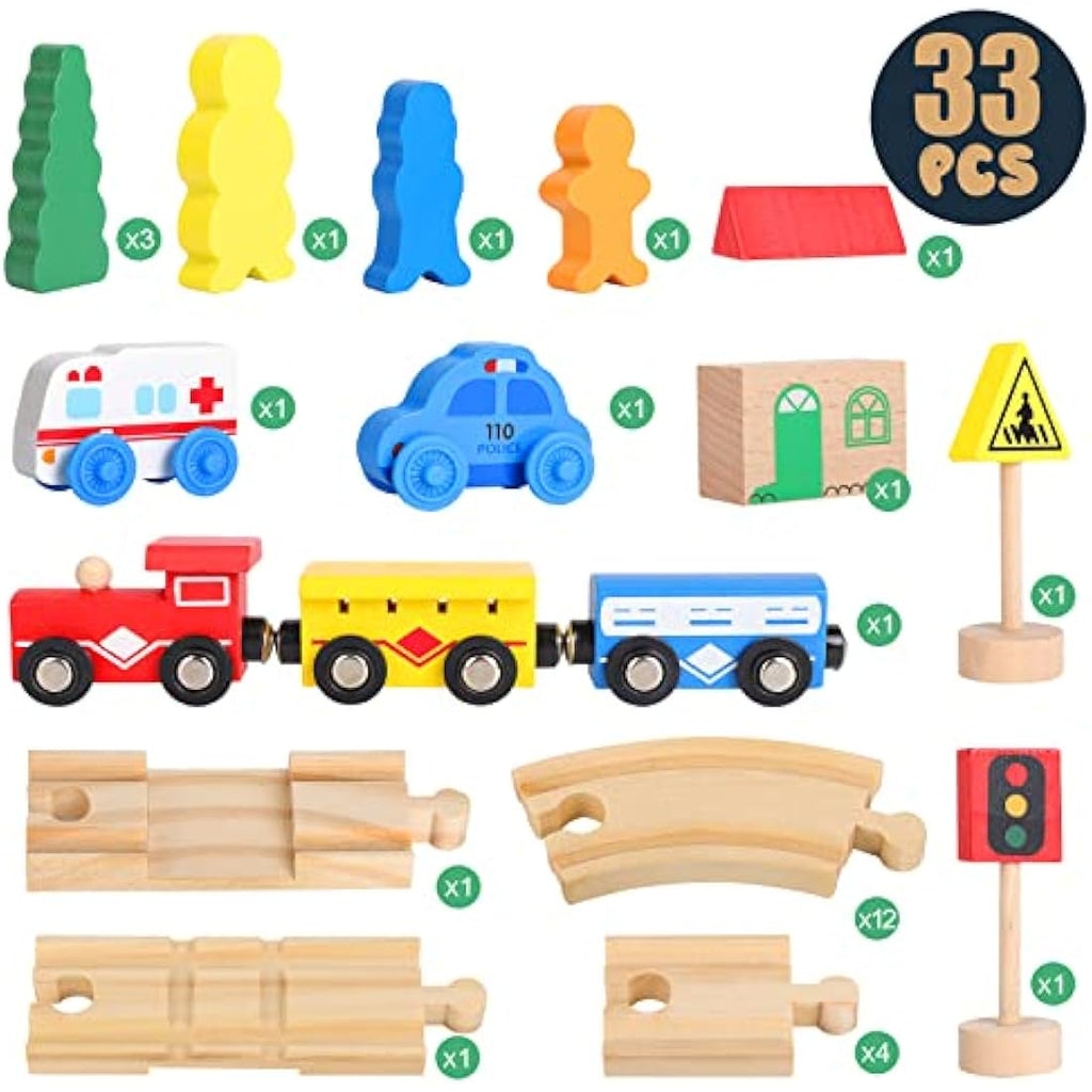 33-Piece Wooden Train Set – Magnetic Railway for Toddlers