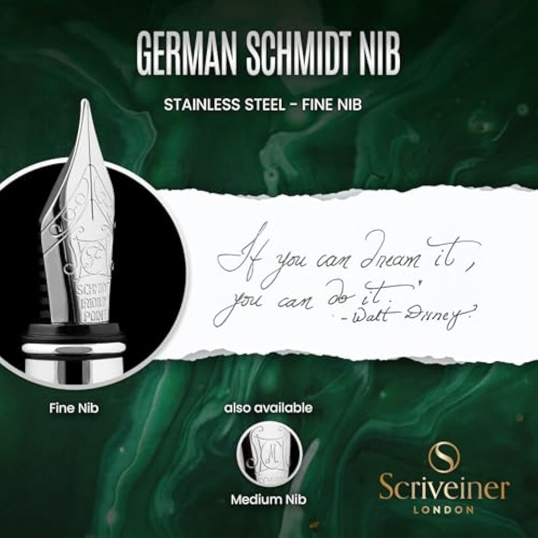 Scriveiner Luxury Fountain Pen – British Racing Green, Fine Schmidt Nib