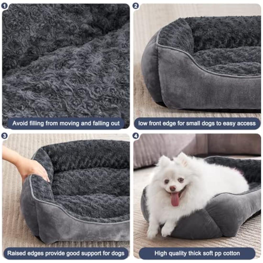 JOEJOY Calming Dog Bed – Washable Plush Anti-Anxiety Pet Mat, Grey