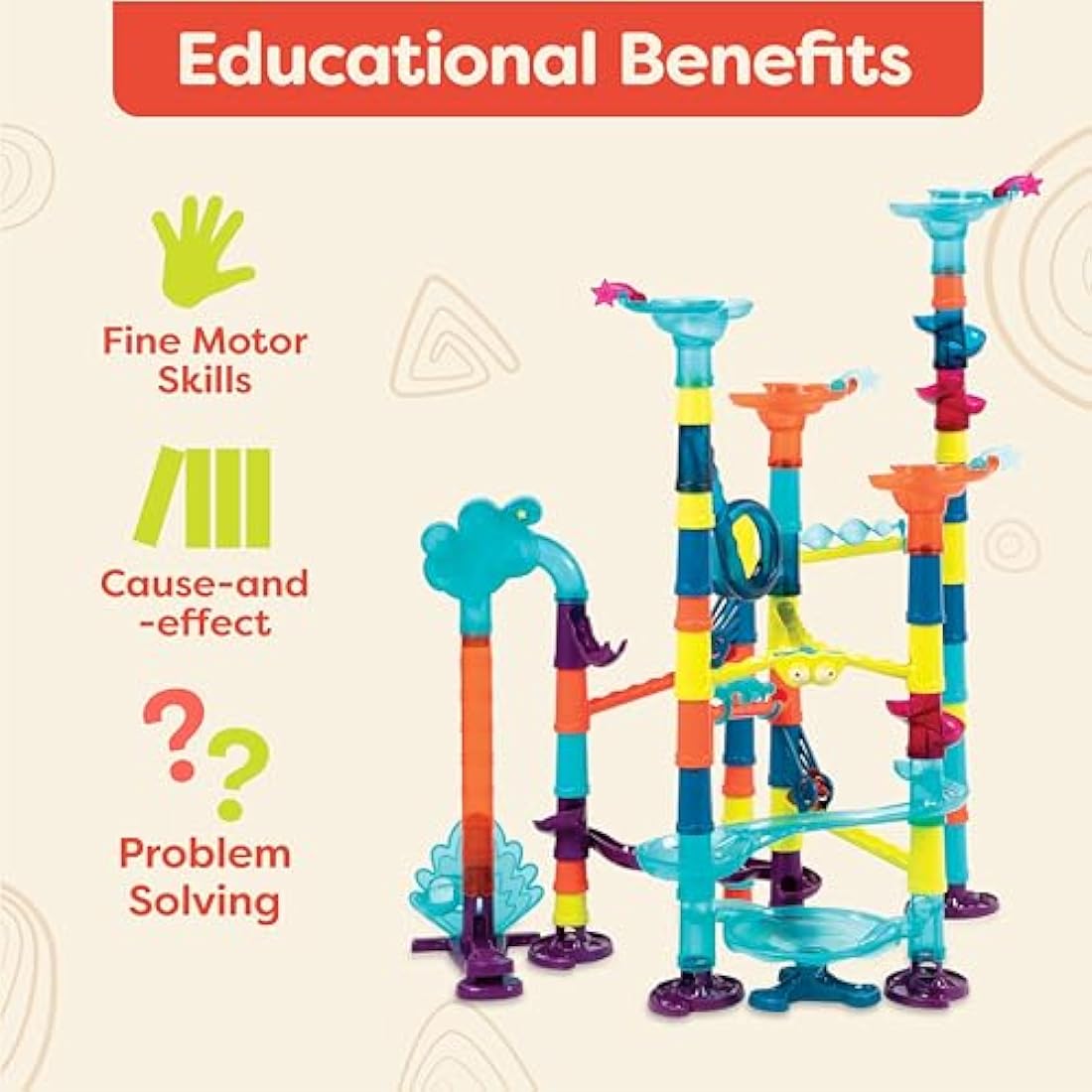 B. toys Marble Run Toy Set – 62-Piece STEM Maze with Lights & Sounds