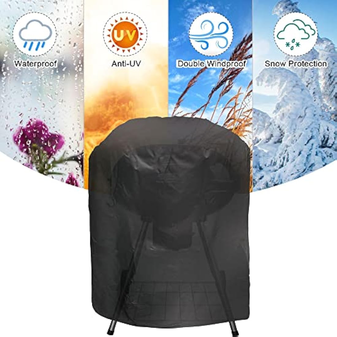 JTDEAL Round Kettle BBQ Cover – Waterproof Heavy Duty Grill Cover (58x77cm)