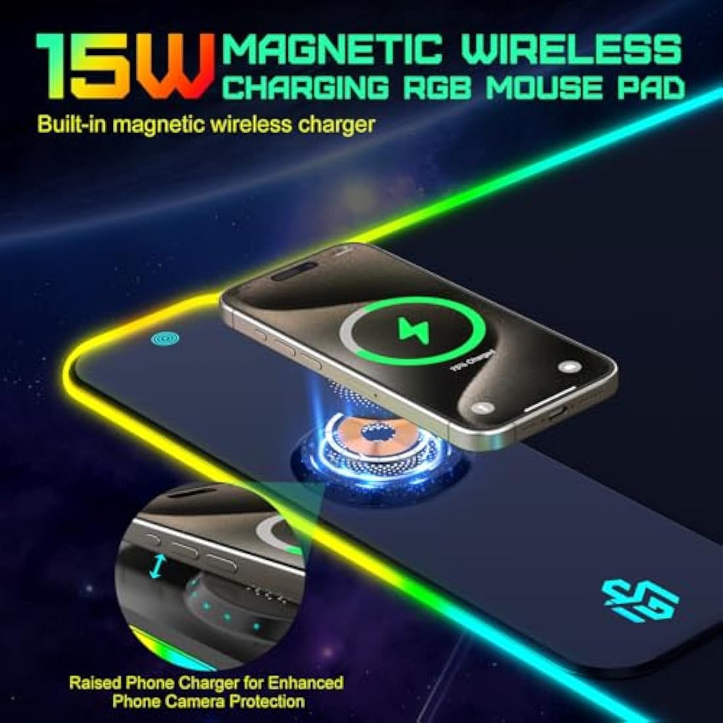 GIM RGB Gaming Mouse Pad – 15W Wireless Charging XXL LED Desk Mat